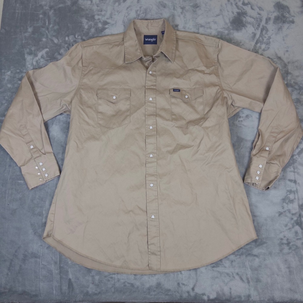 Wrangler Western Shirt Mens 2XT Tan Khaki Pearl Snap Long Sleeve Cotton Workwear